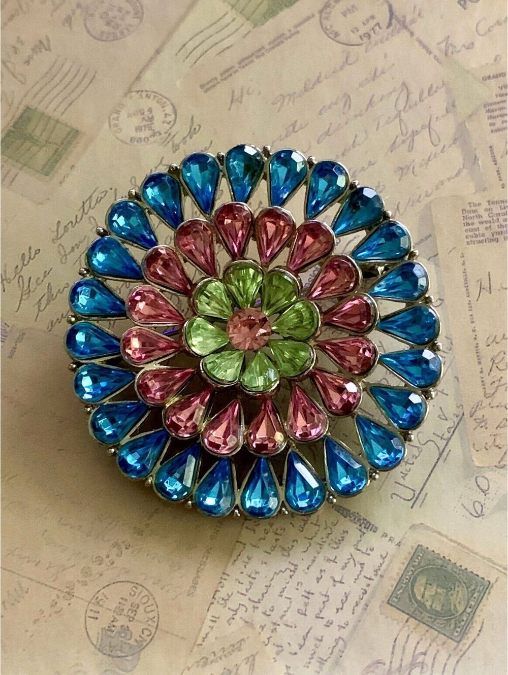 Vintage Colorful Floral Rhinestone Brooch Pin - Sparkle & Shine Accessory